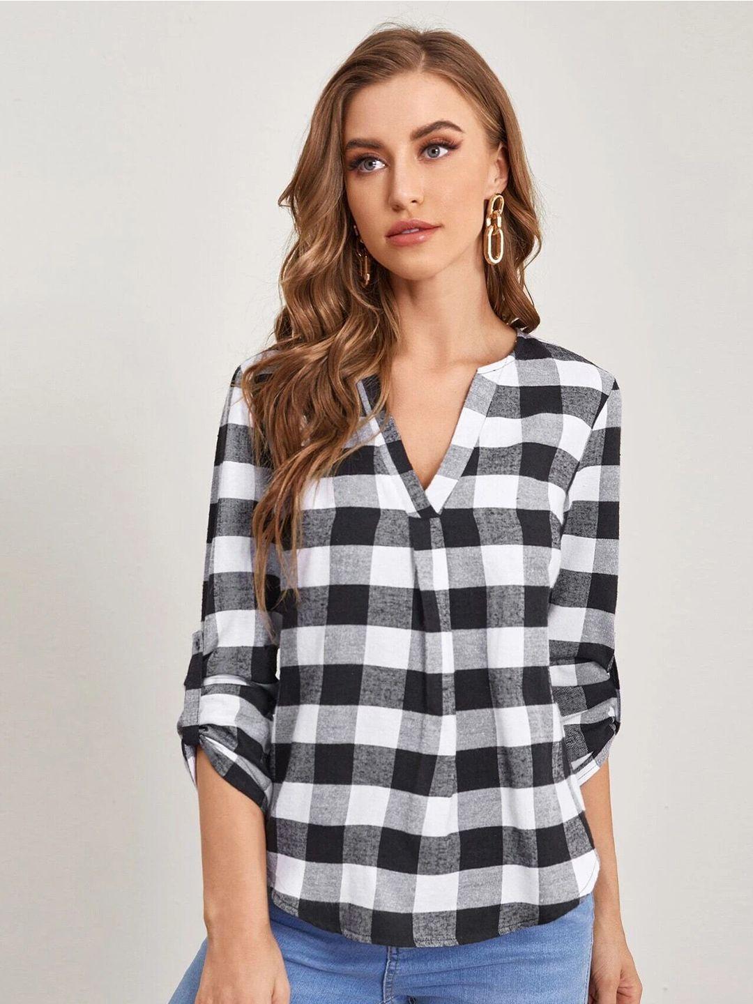 slyck checked v-neck shirt style top