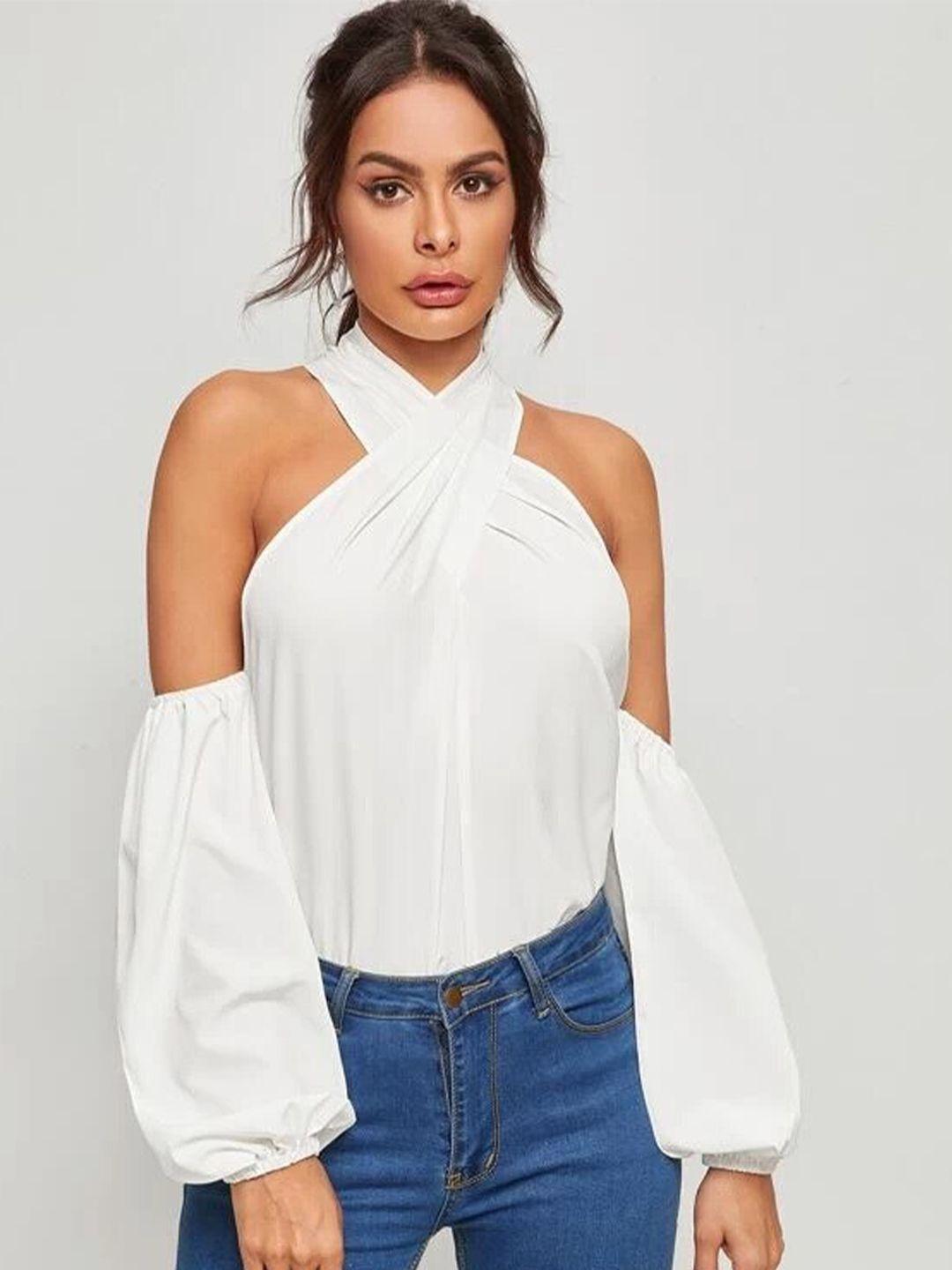 slyck halter neck cold-shoulder regular top