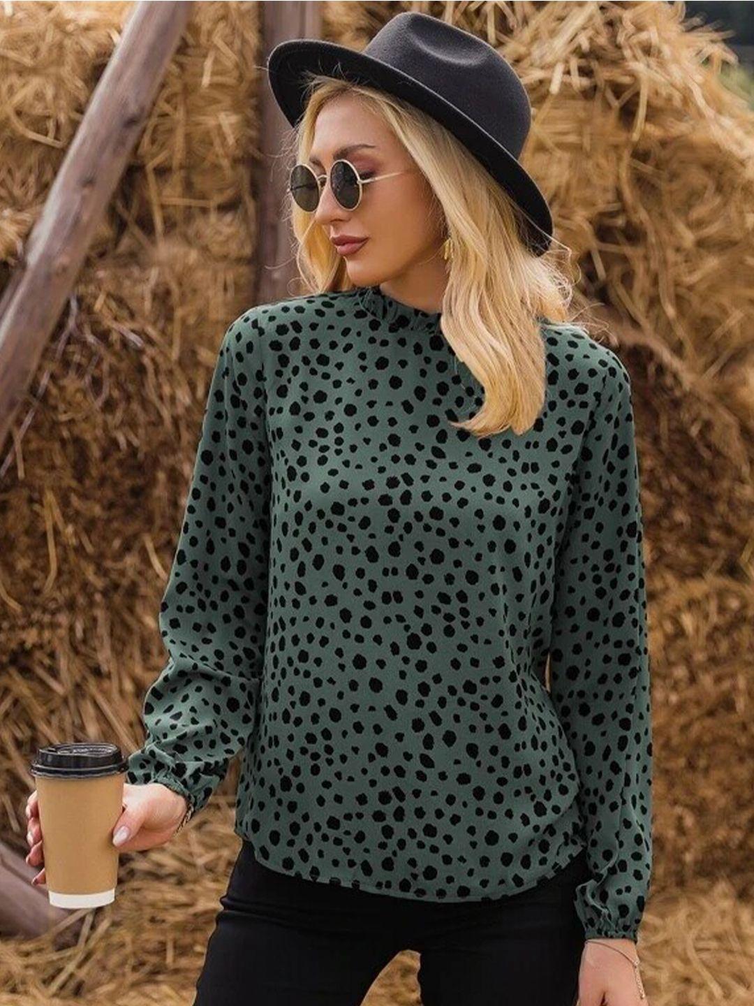 slyck green animal print puff sleeve top