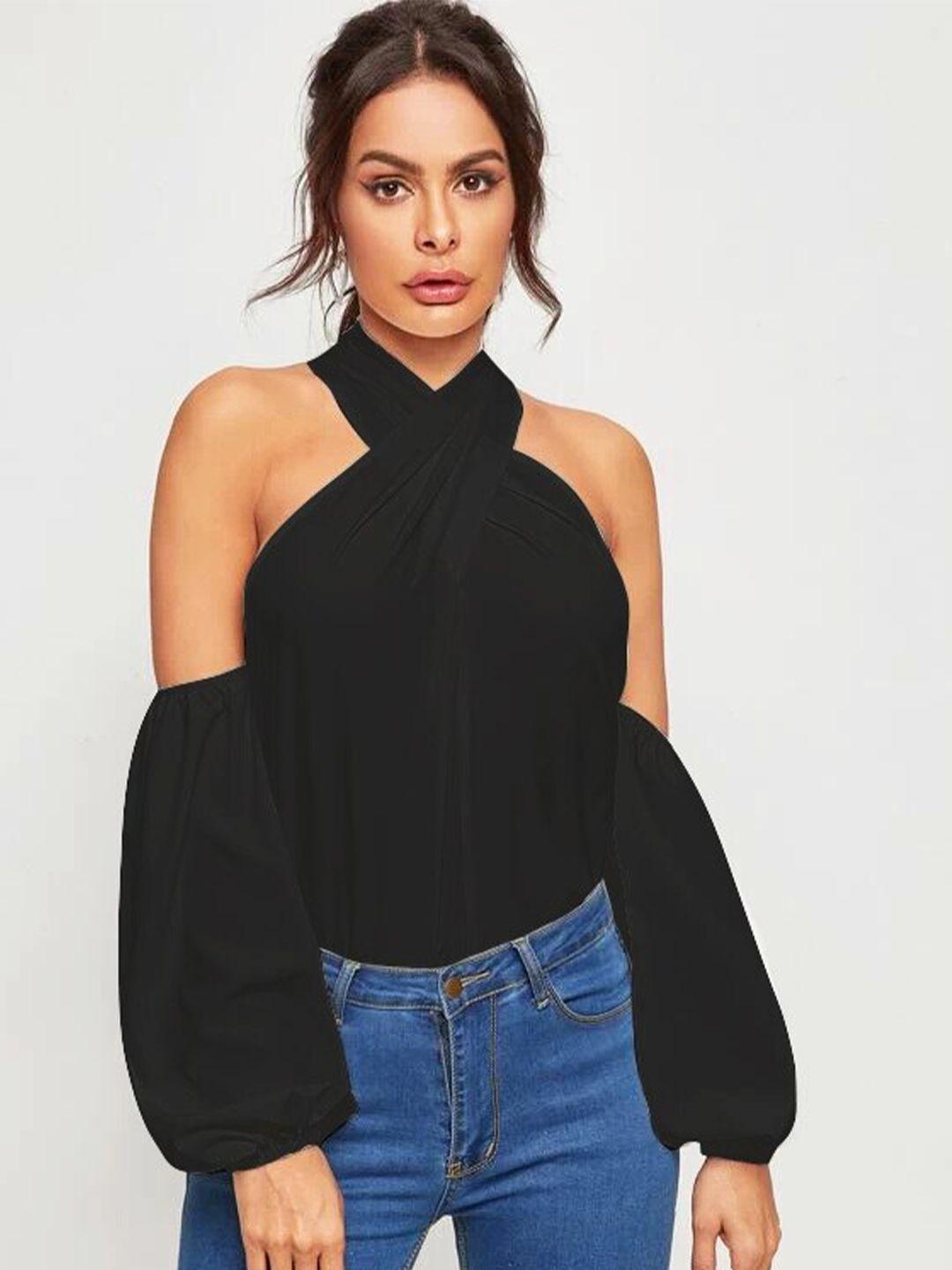 slyck halter neck cold-shoulder sleeves top