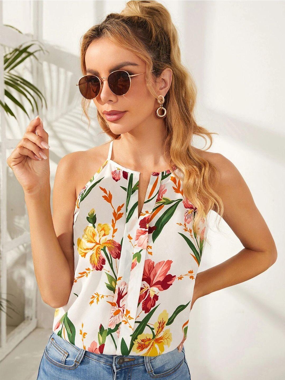 slyck floral printed shoulder straps top