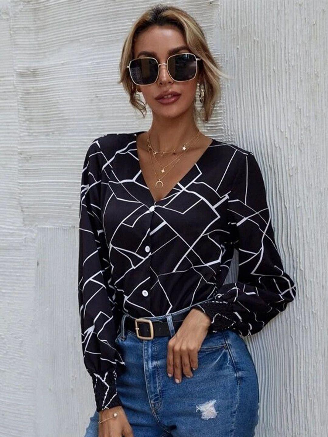 slyck women black comfort opaque printed casual shirt