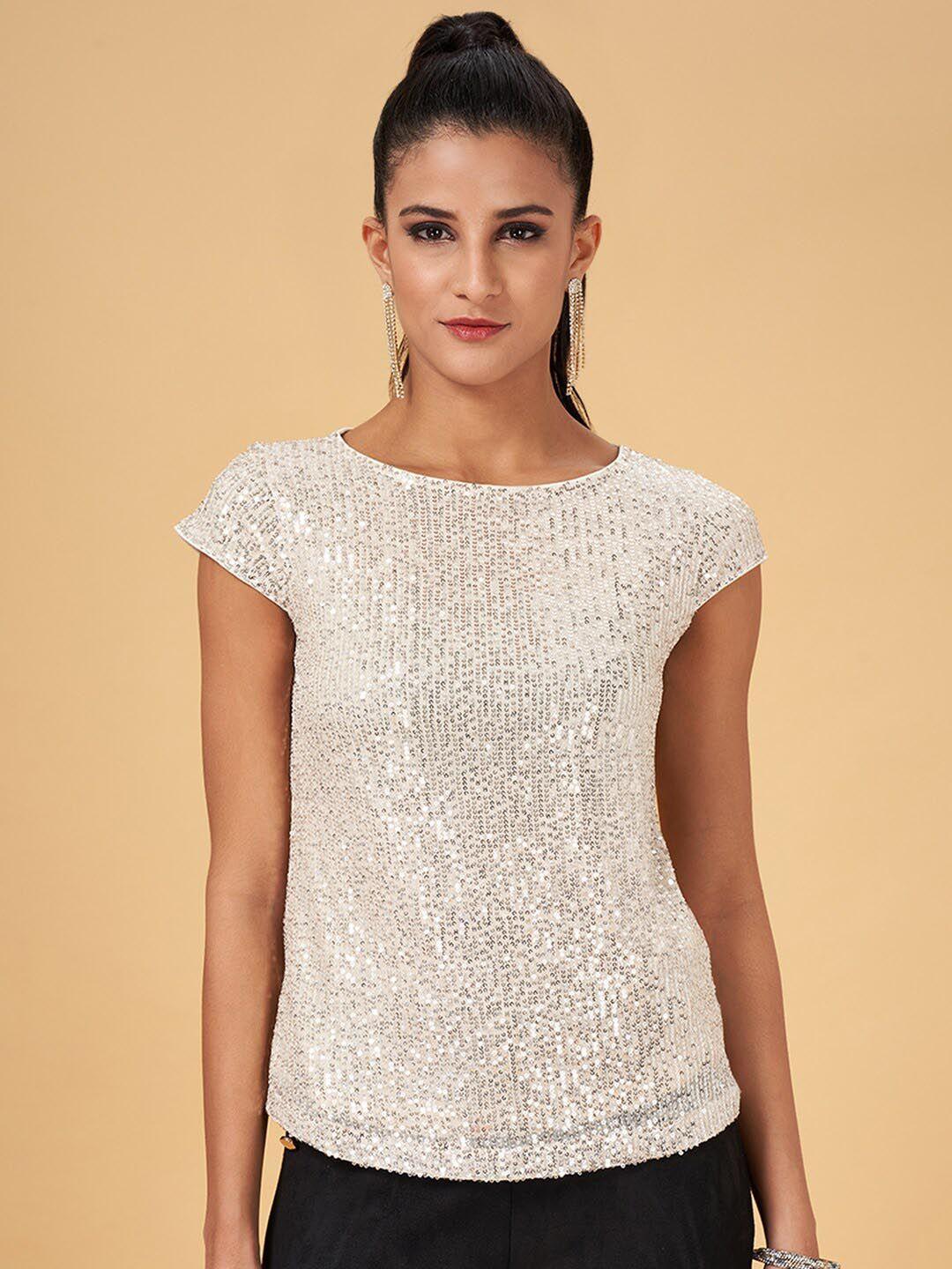 annabelle by pantaloons embellished cap sleeves sequinned top