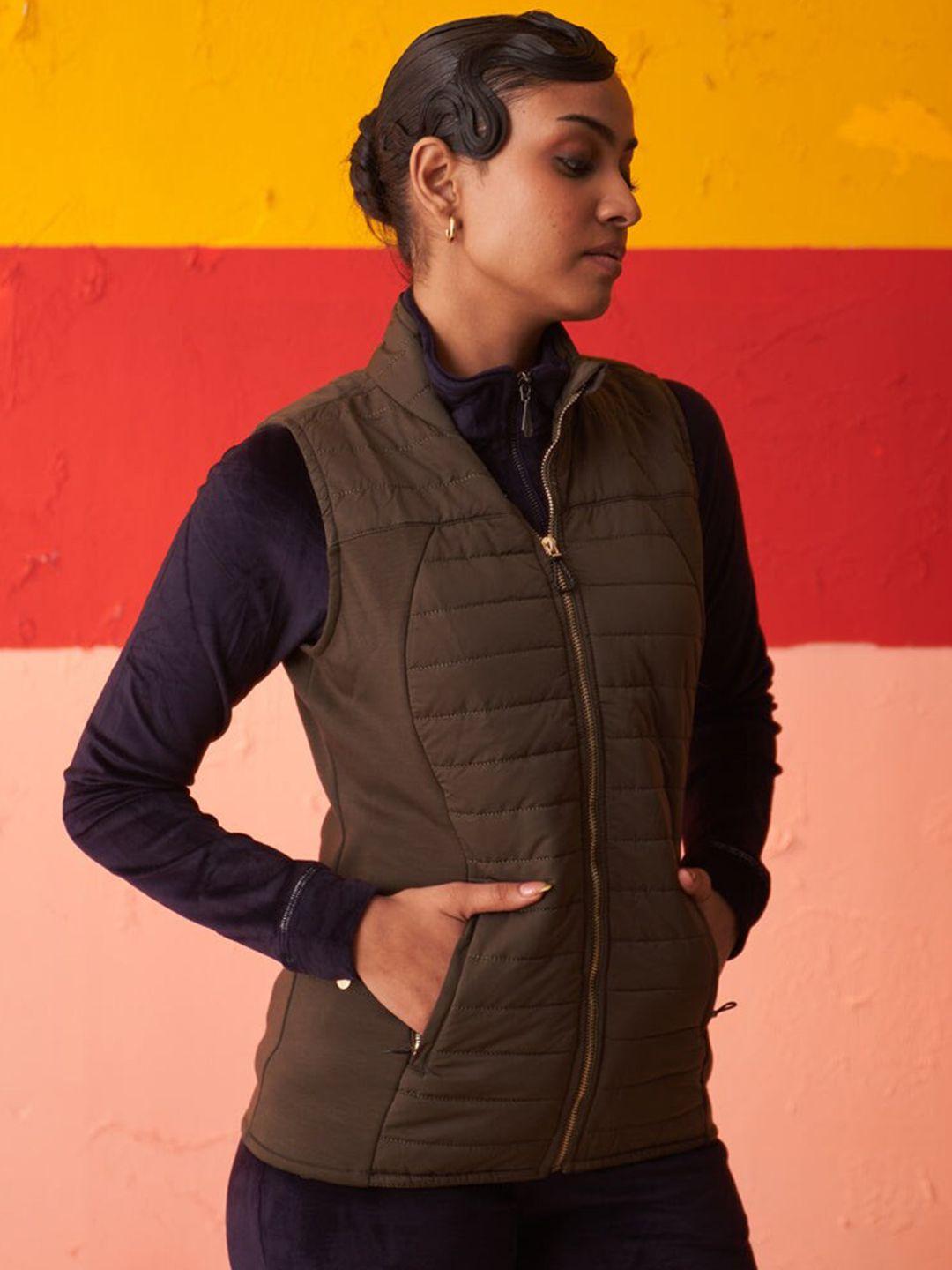 lakshita mock neck sleeveless bomber jacket