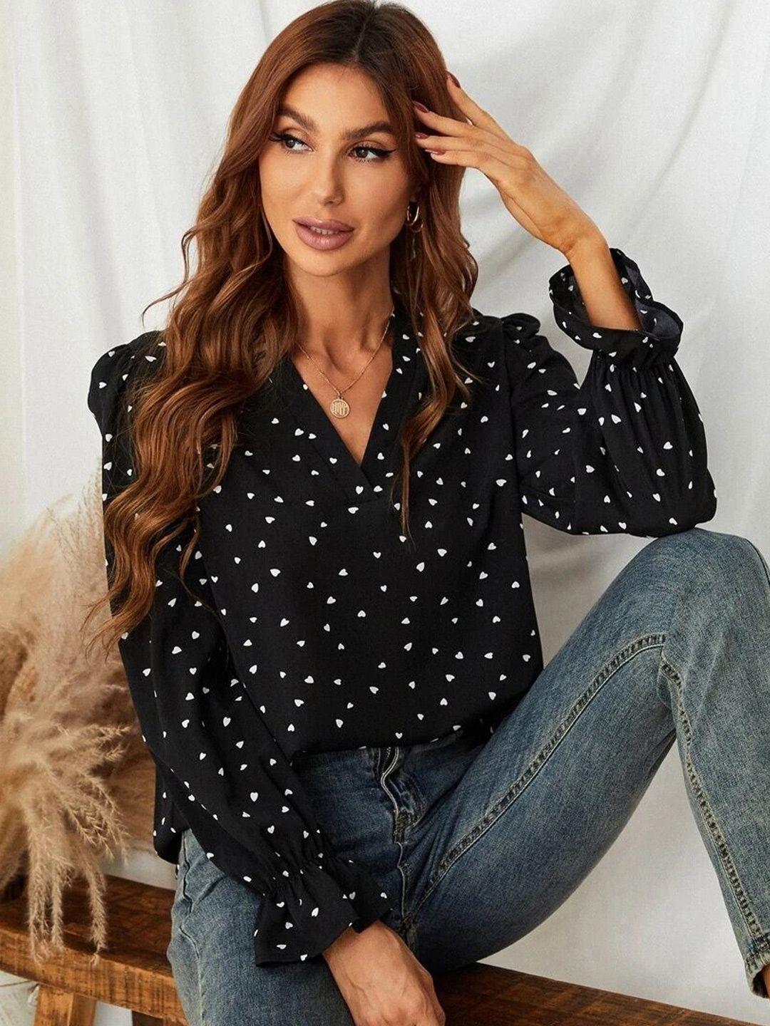 slyck black print puff sleeve top