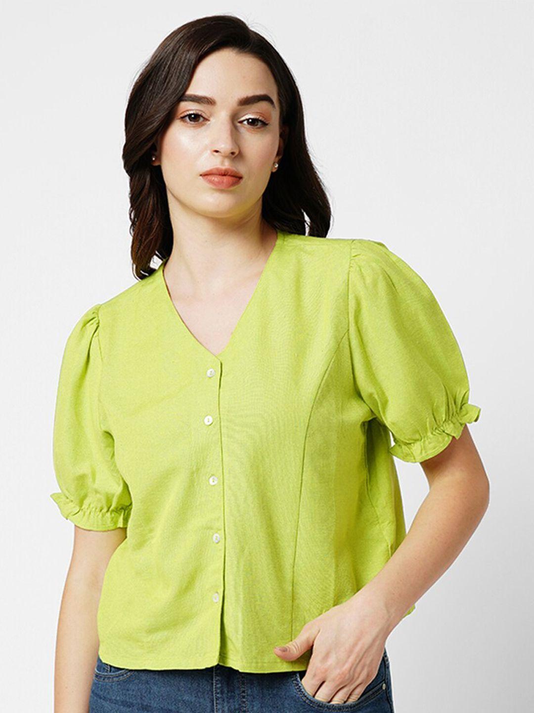 only v-neck puff sleeves shirt style top