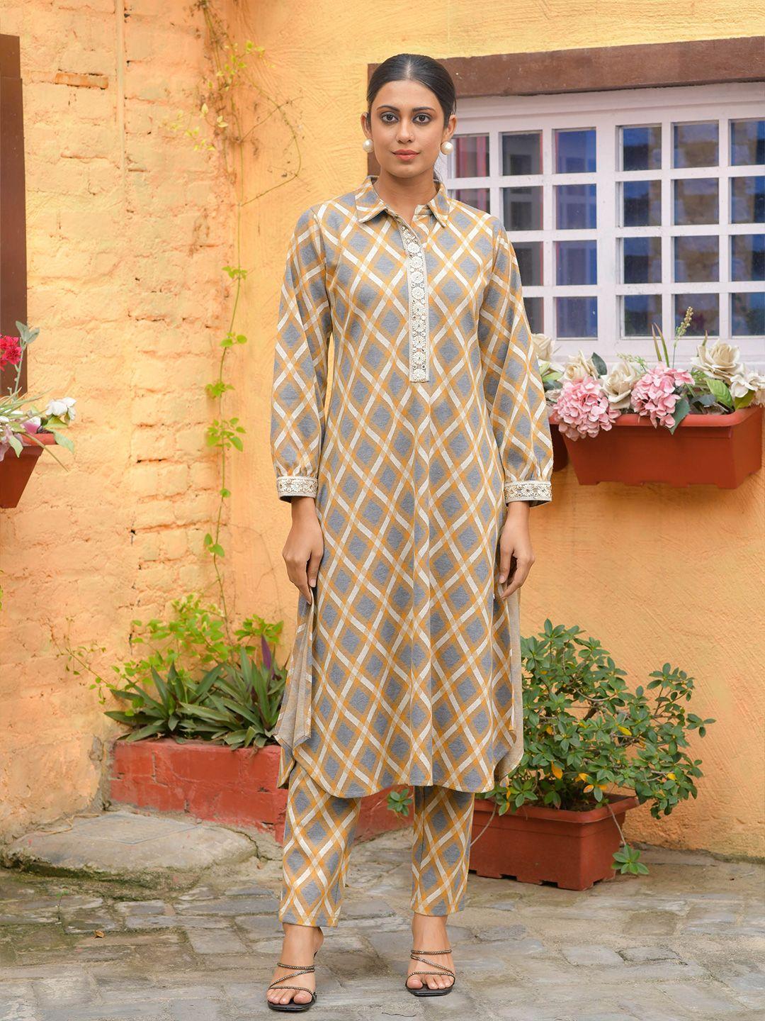 idhu ethnic motifs printed mandarin collar straight kurta