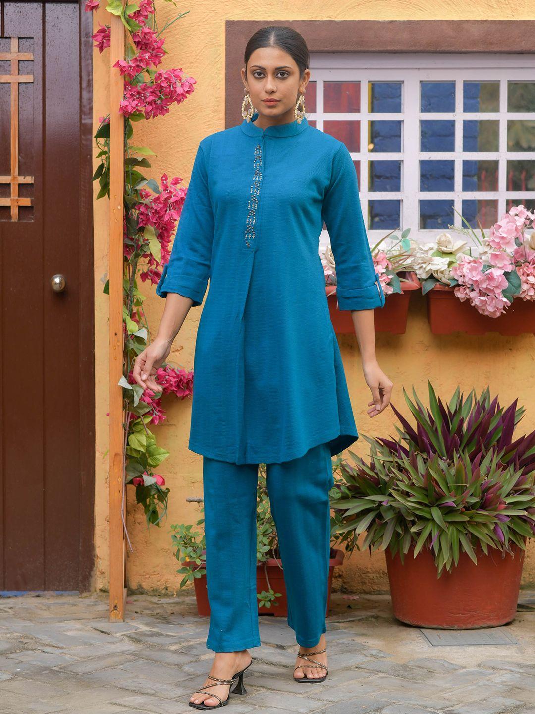 idhu mandarin collar straight kurta with trousers