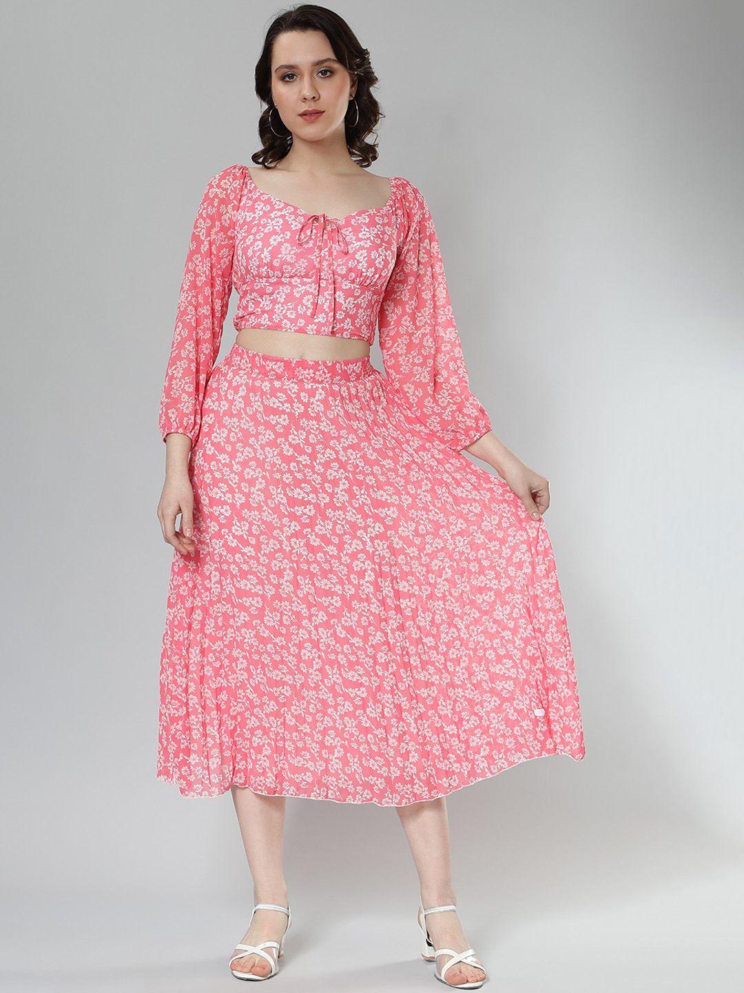 nuevosdamas floral printed puff sleeves crop top with skirt