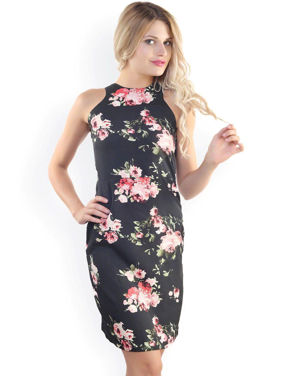 baesd floral printed halter neck sheath dress