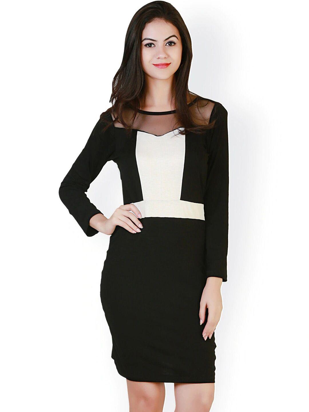 baesd colourblocked long sleeves cotton sheath dress