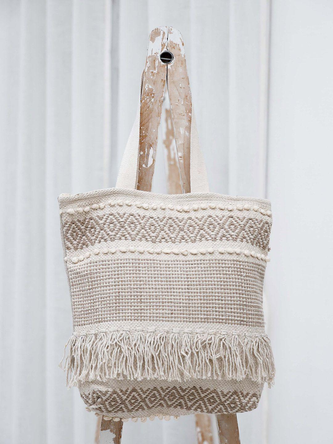 ariana geometric textured structured cotton crochet tote bag