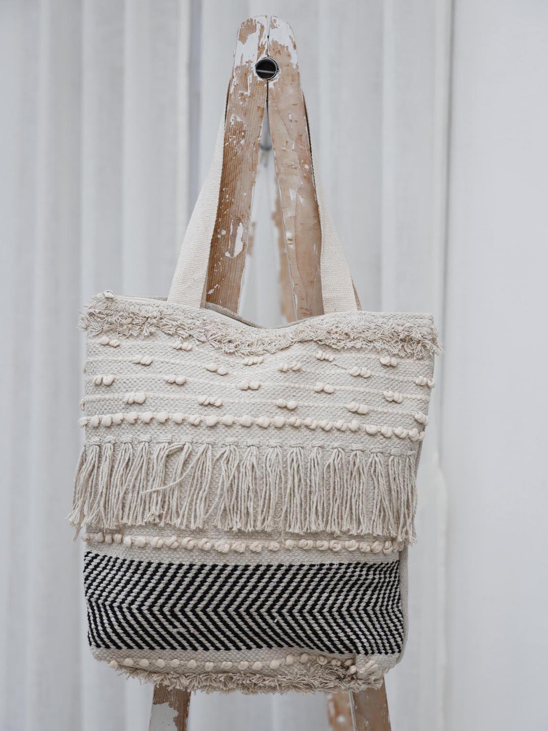 ariana geometric textured structured cotton crochet tote bag