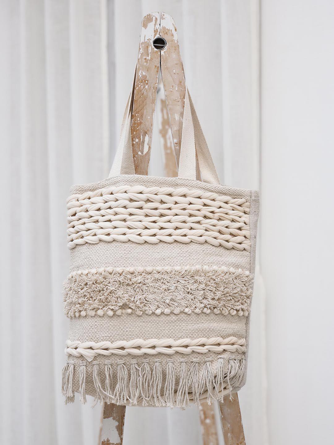 ariana crochet embellished cotton structured tote bag