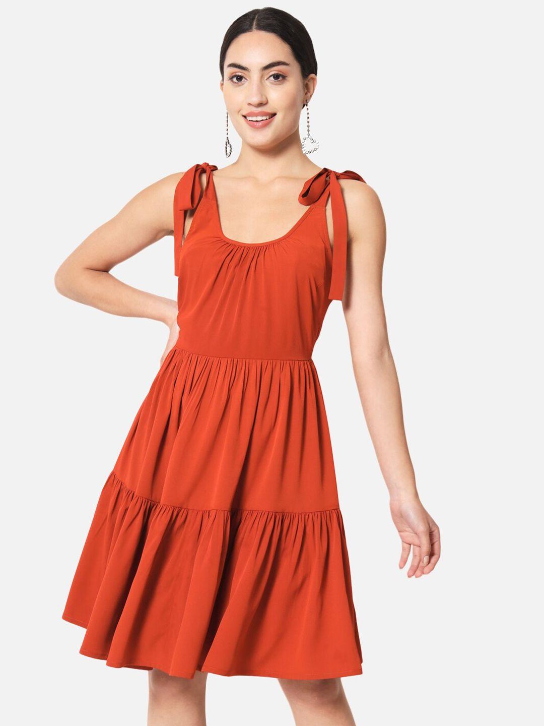 baesd shoulder straps gathered detail fit and flare dress