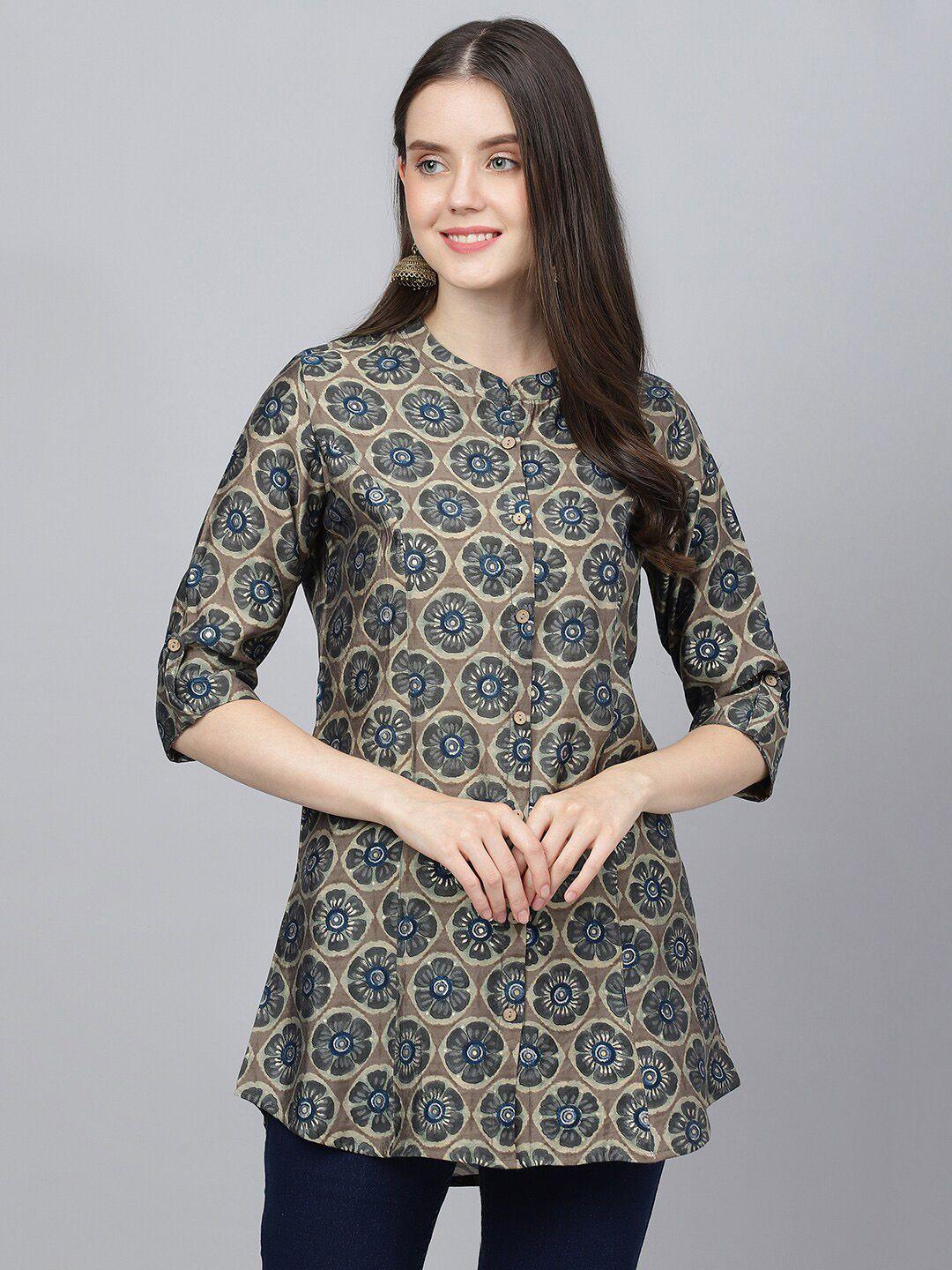 kalini floral printed mandarin collar modal a-line kurti