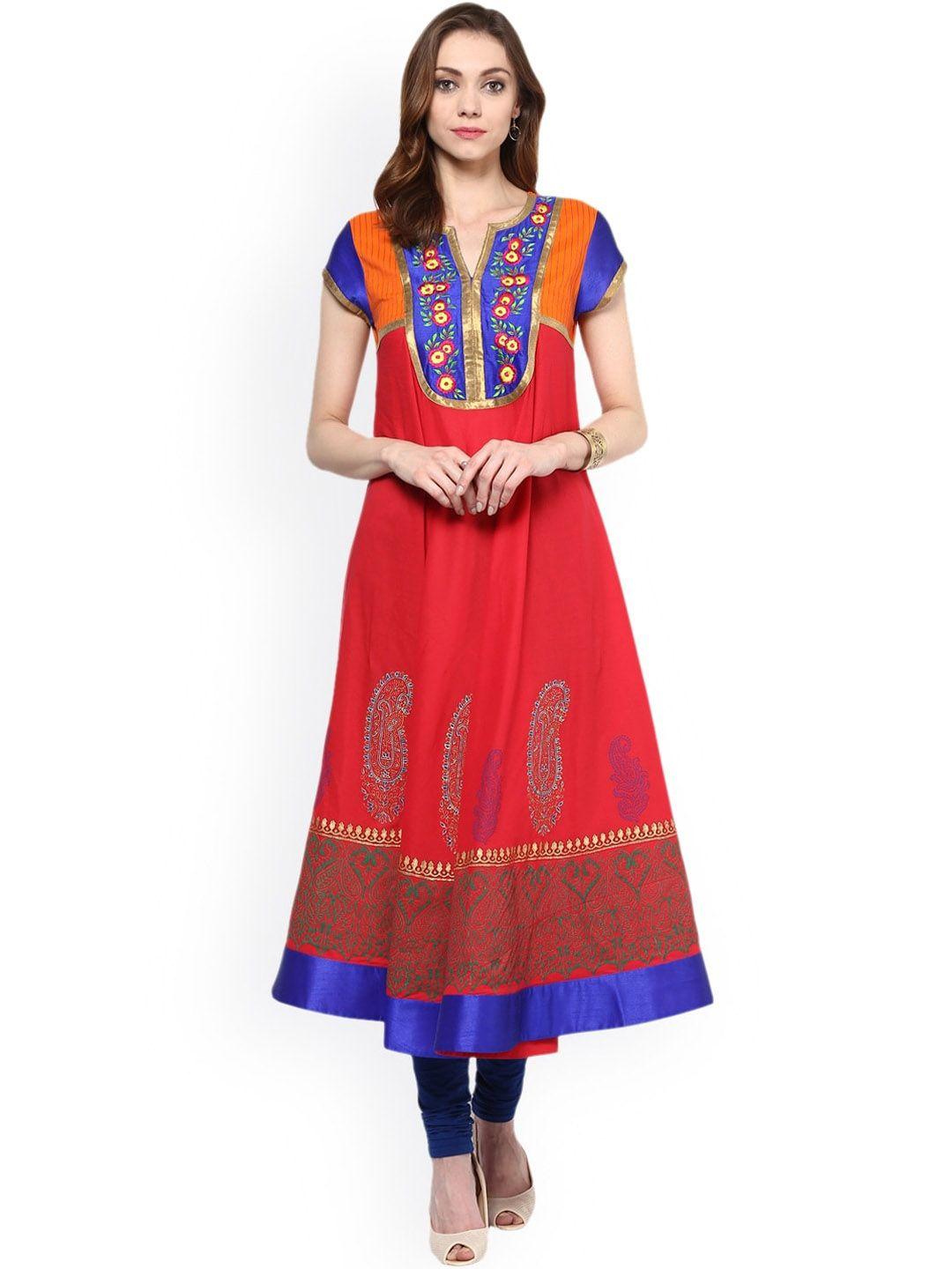 kalini paisley embroidered thread work anarkali cotton kurta