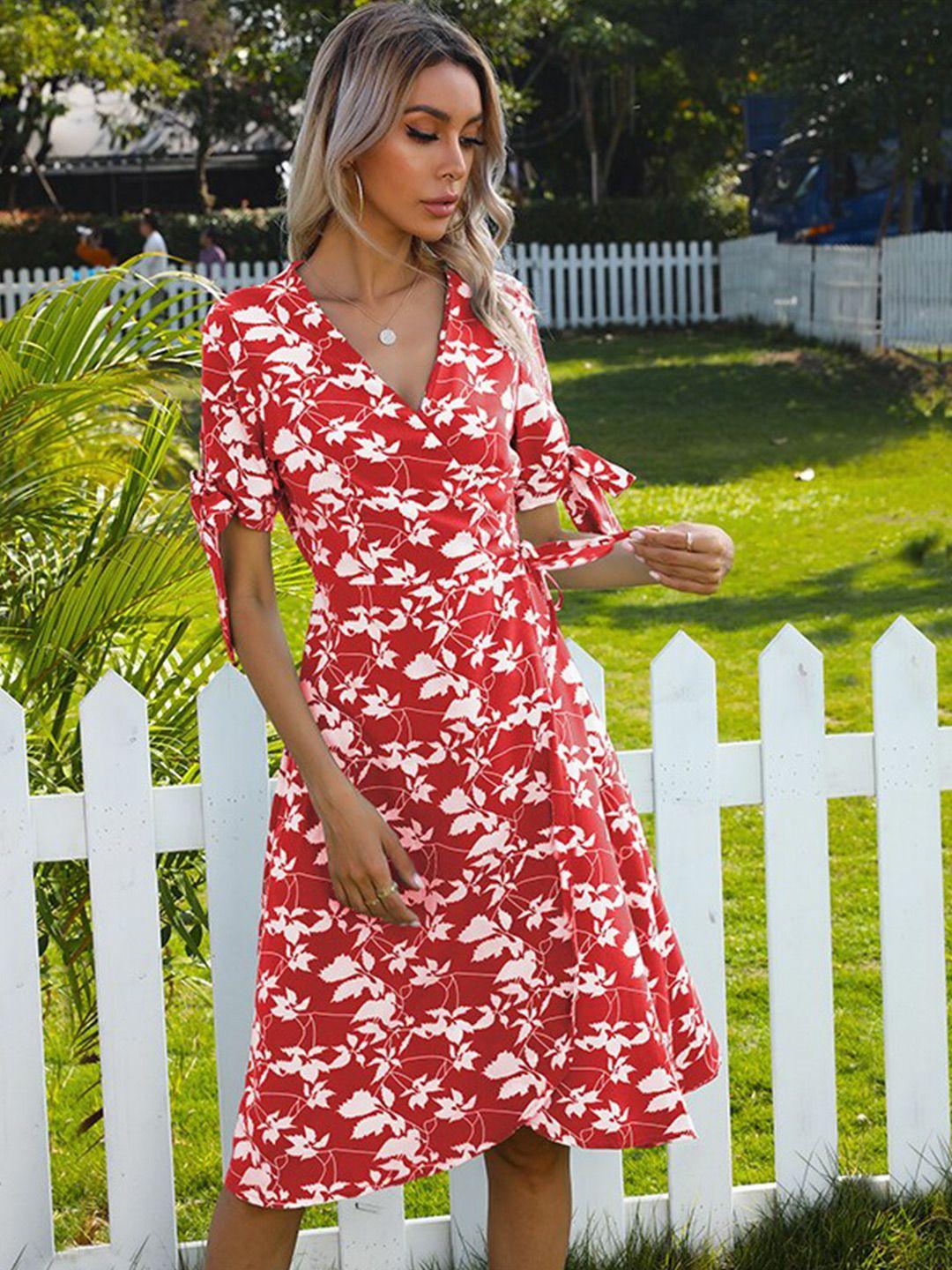 stylecast red & white floral printed v-neck wrap dress