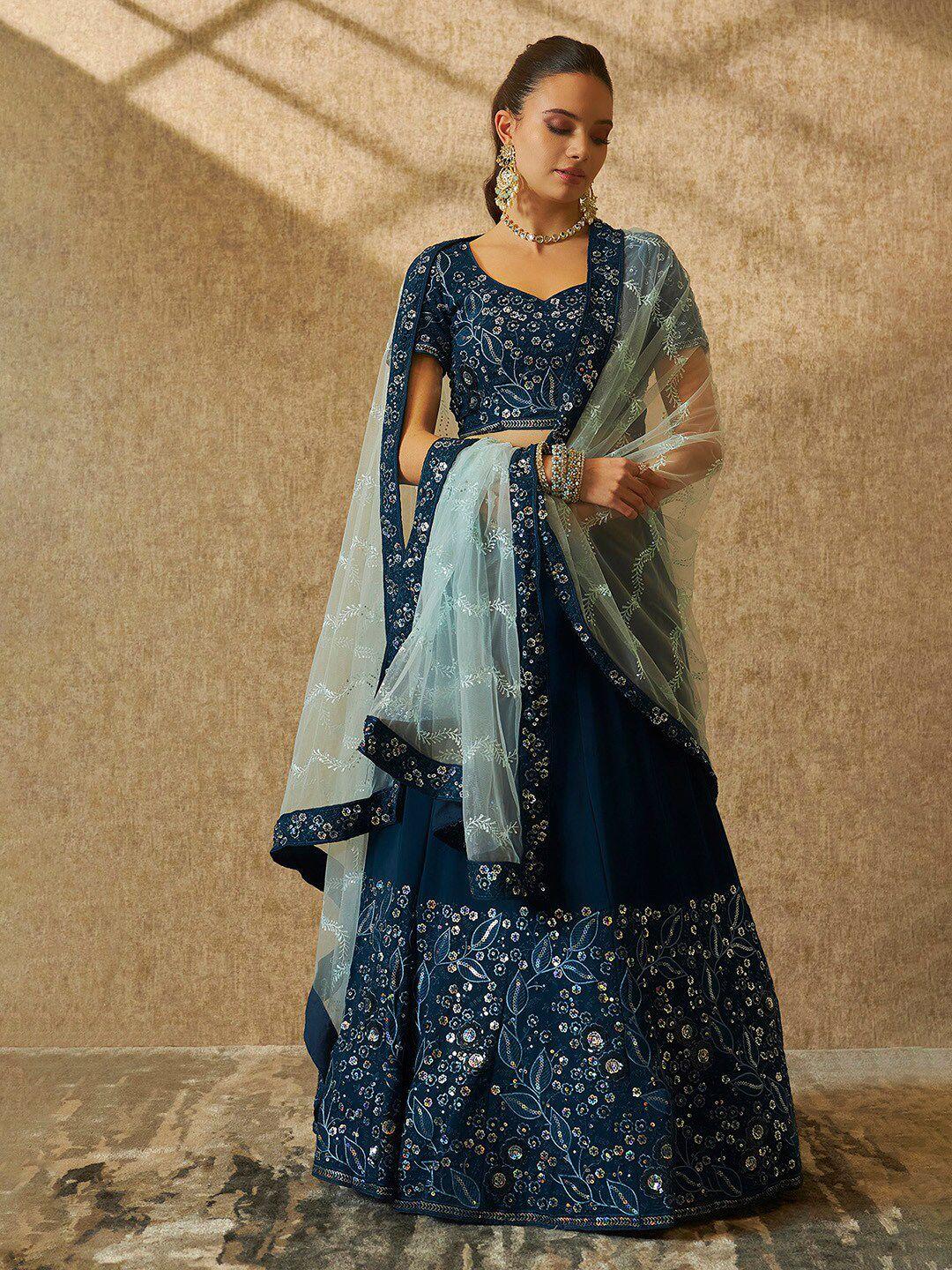 soch embroidered sequinned net unstitched lehenga & blouse with dupatta