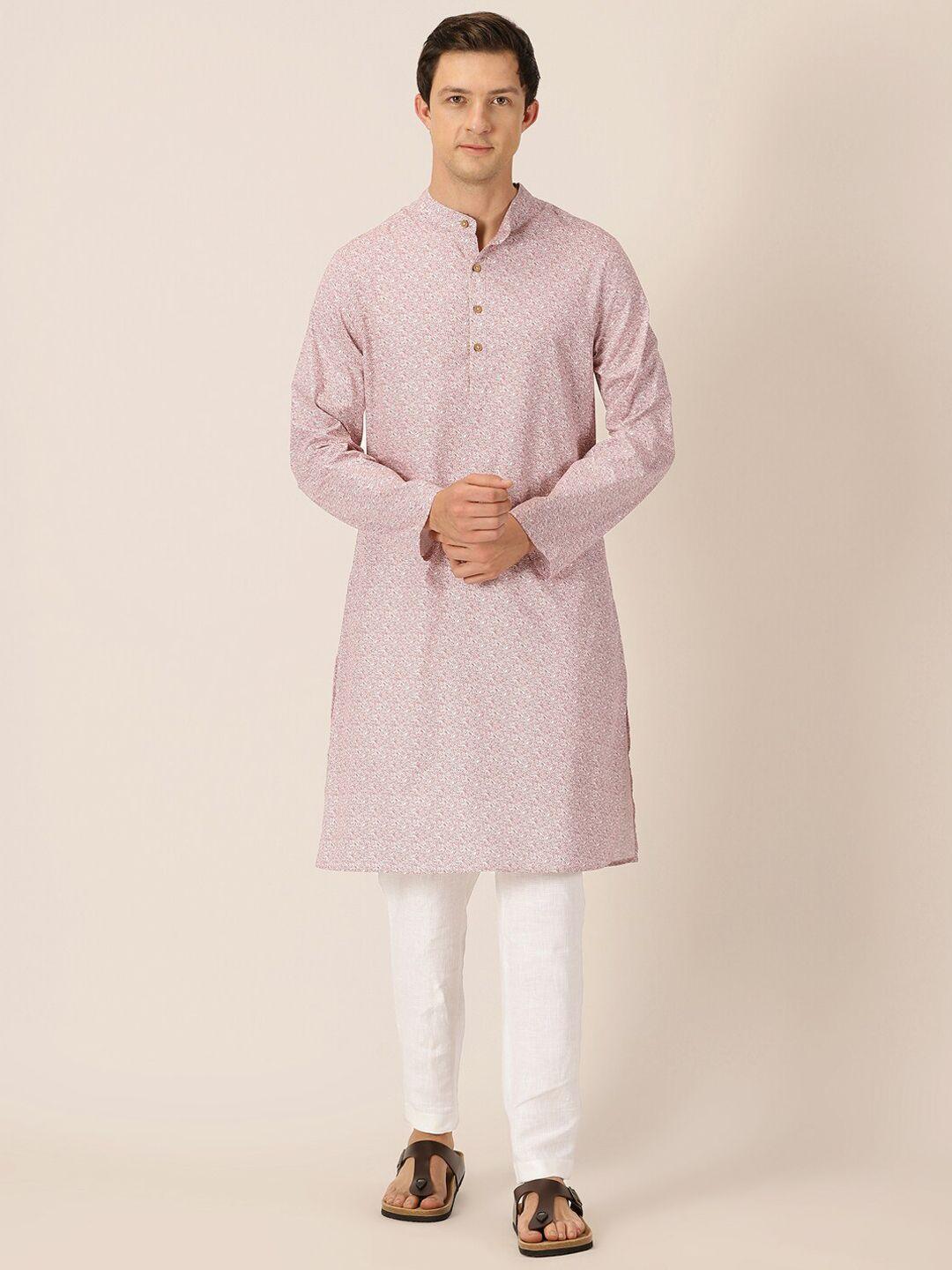 here&now floral printed band collar straight kurta