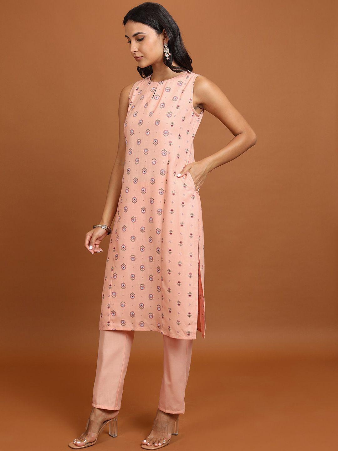 ketch ethnic motifs printed straight kurta with pyjamas & dupatta