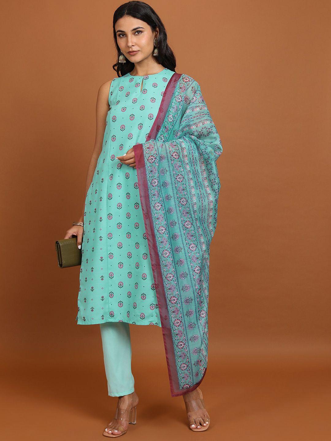 ketch ethnic motifs printed straight kurta with pyjamas & dupatta