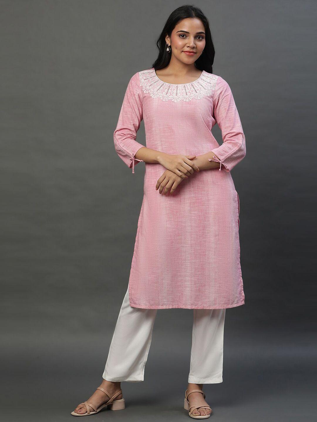 aurelia yoke design sequinned straight pure cotton kurta