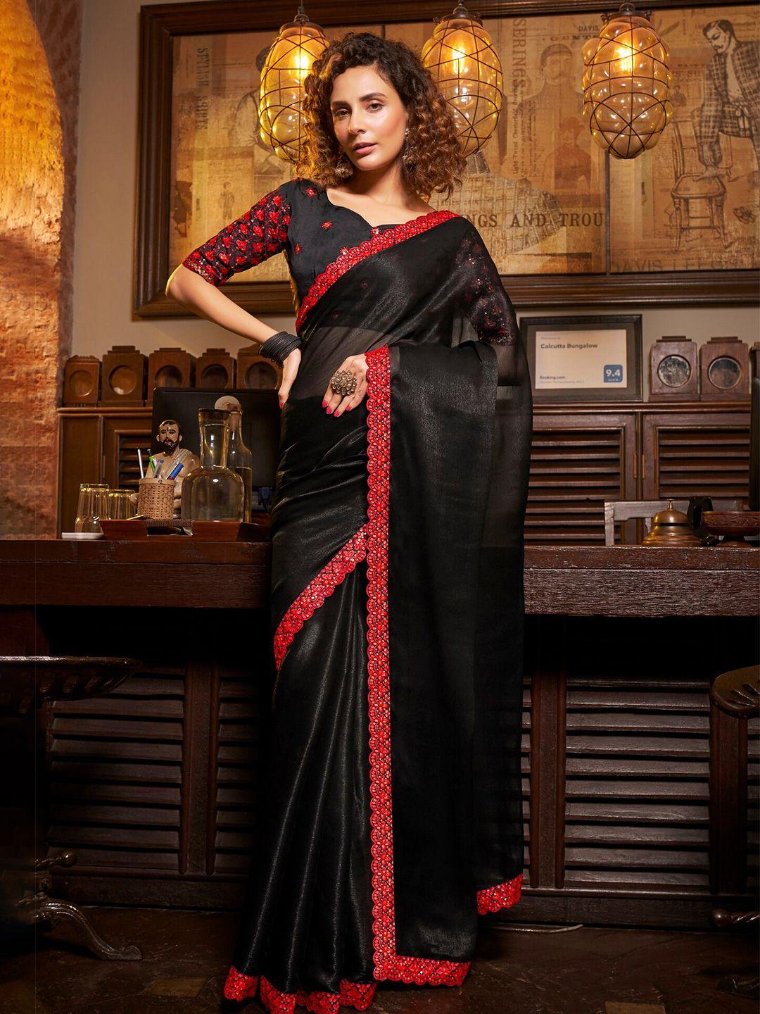 mitera embroidered border detail pure chiffon saree