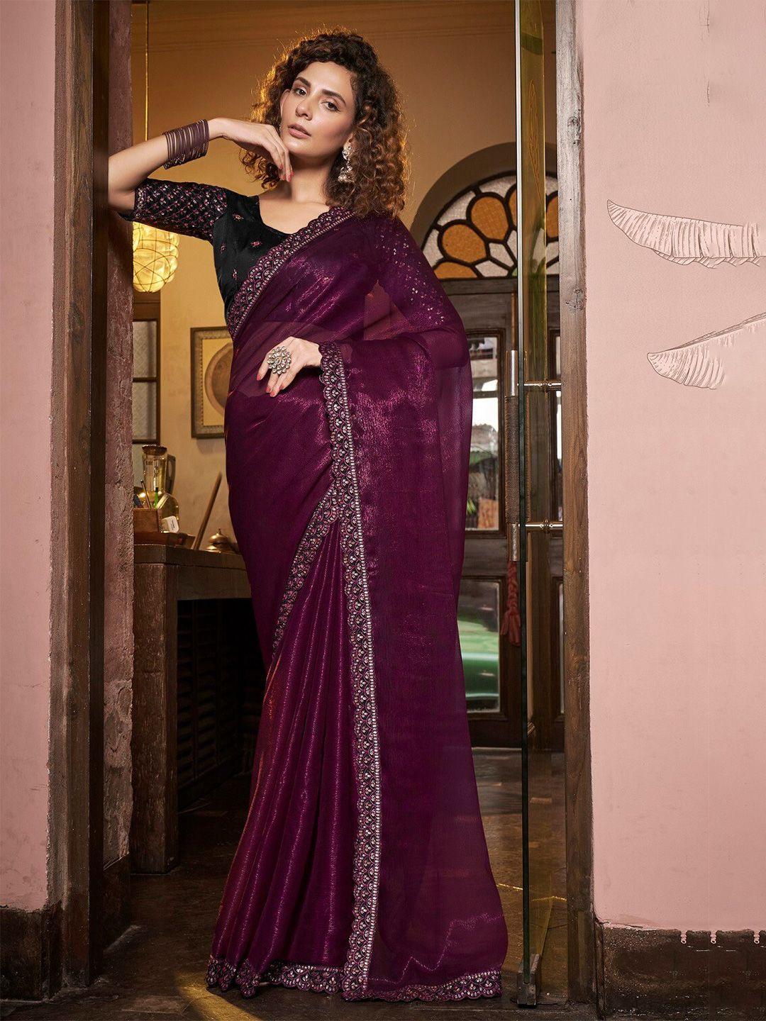 mitera embroidered border detail pure chiffon saree