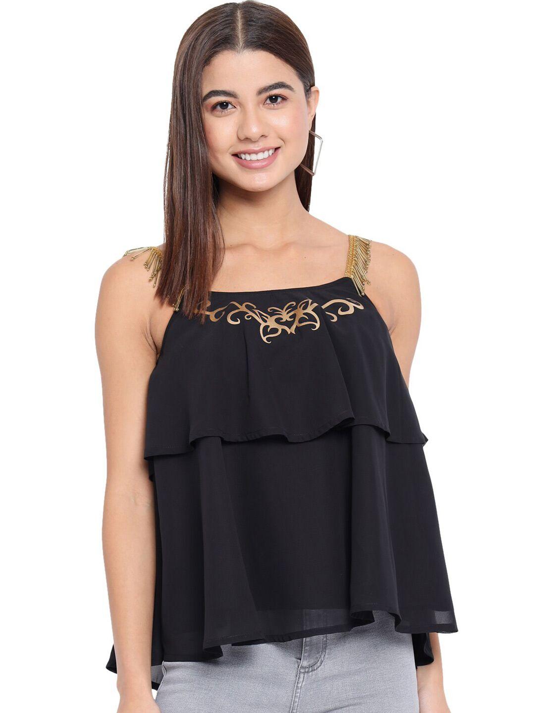 baesd embellished shoulder straps georgette tiered top