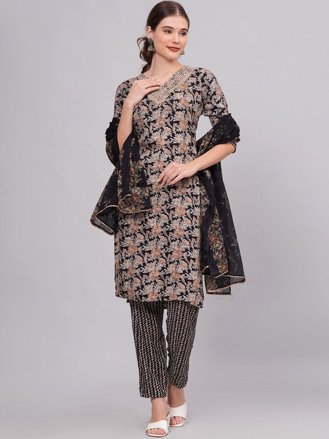 kalini floral printed gotta patti kurta with trousers & dupatta