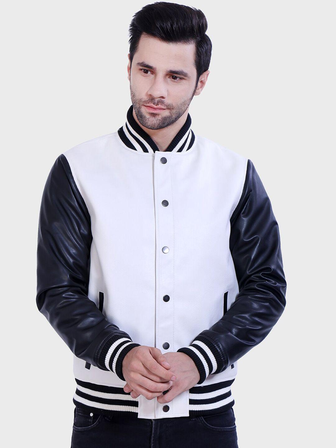 justanned colourblocked stand collar varsity jacket