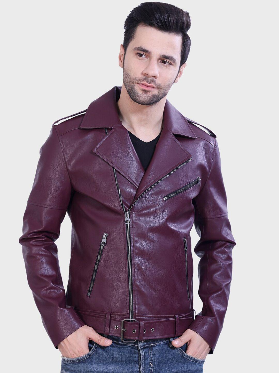 justanned notched lapel collar shoulder tabs biker jacket