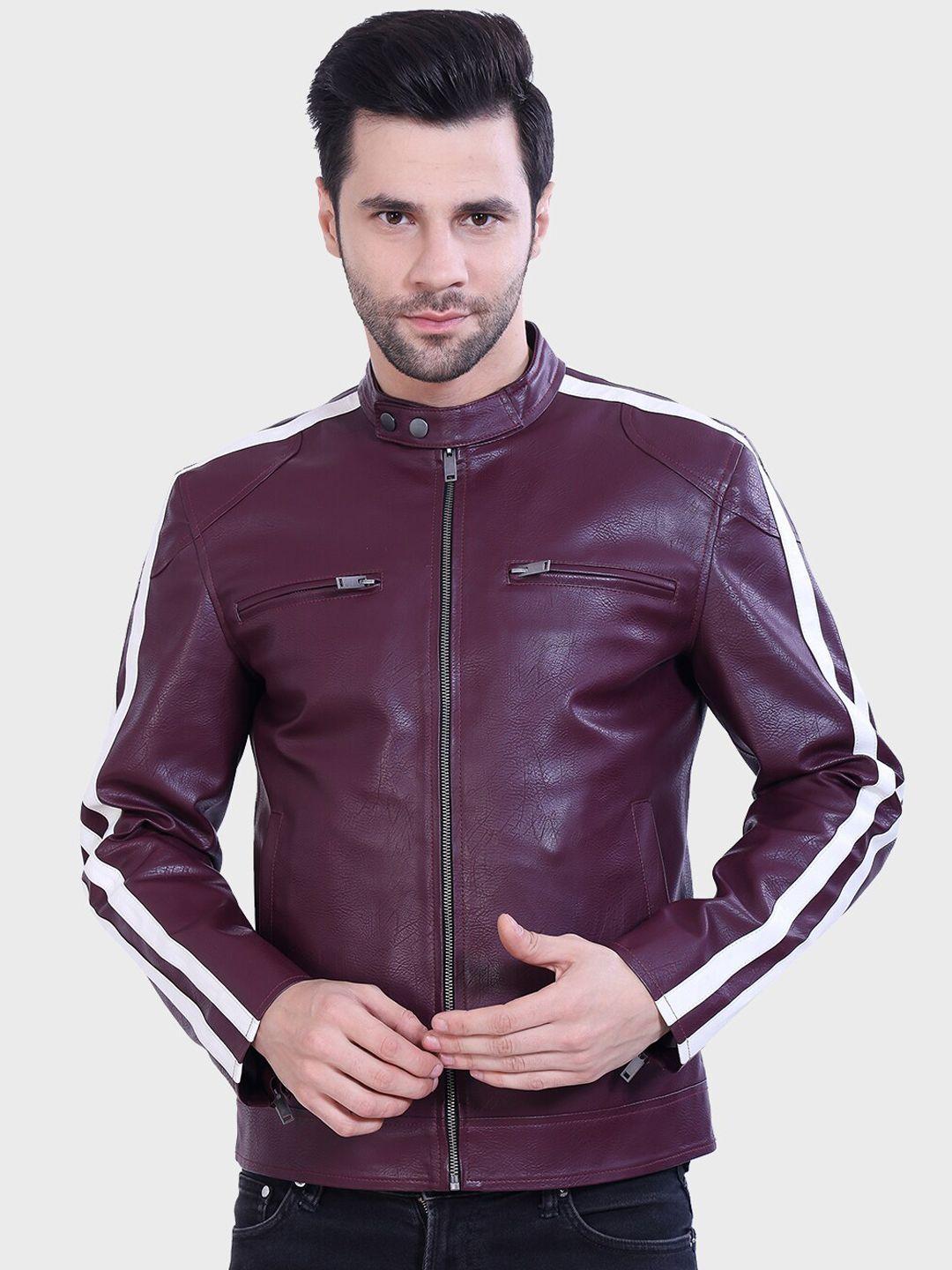 justanned mandarin collar leather jacket