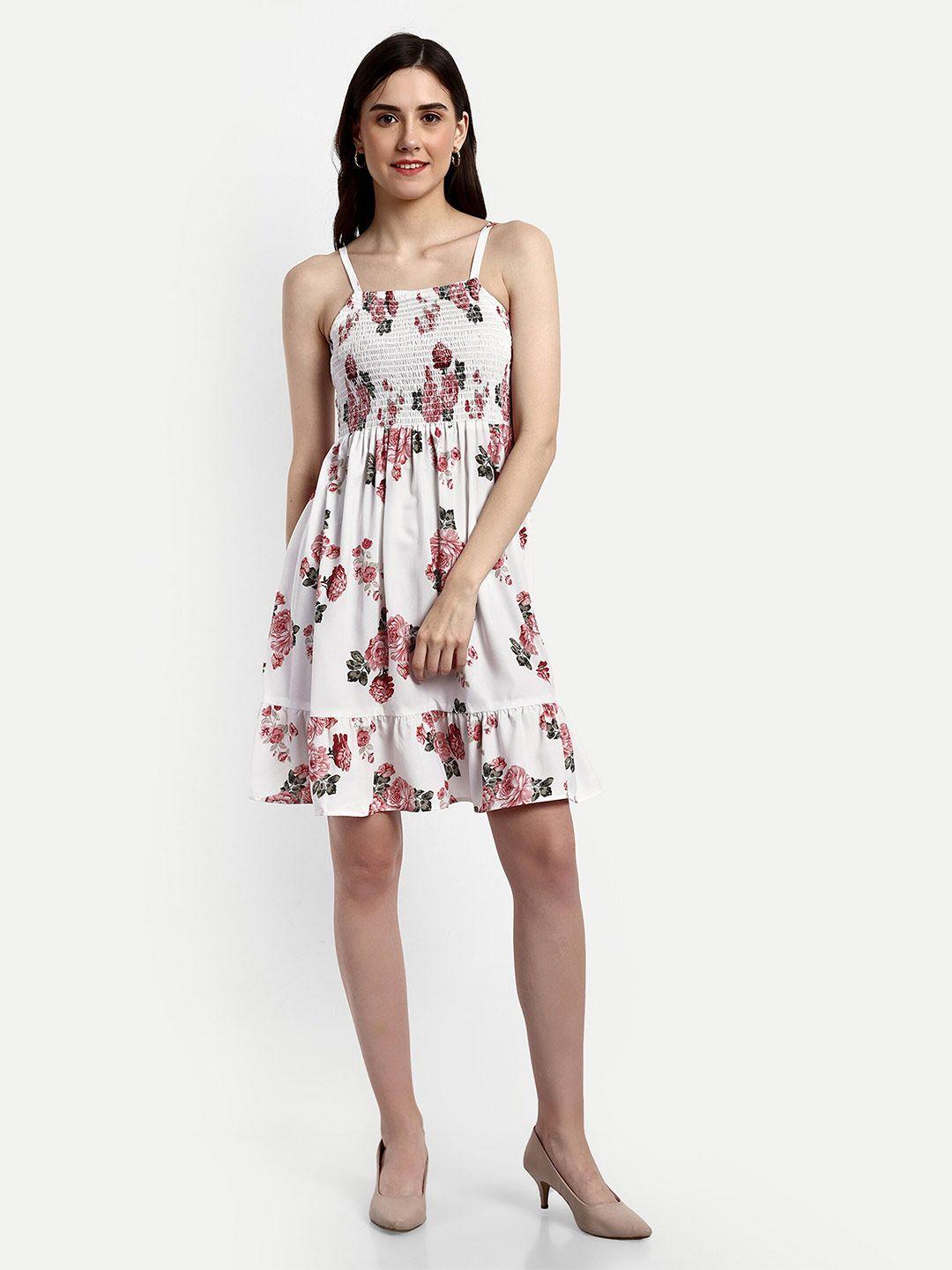 fery london floral printed shoulder straps smocked a-line dress