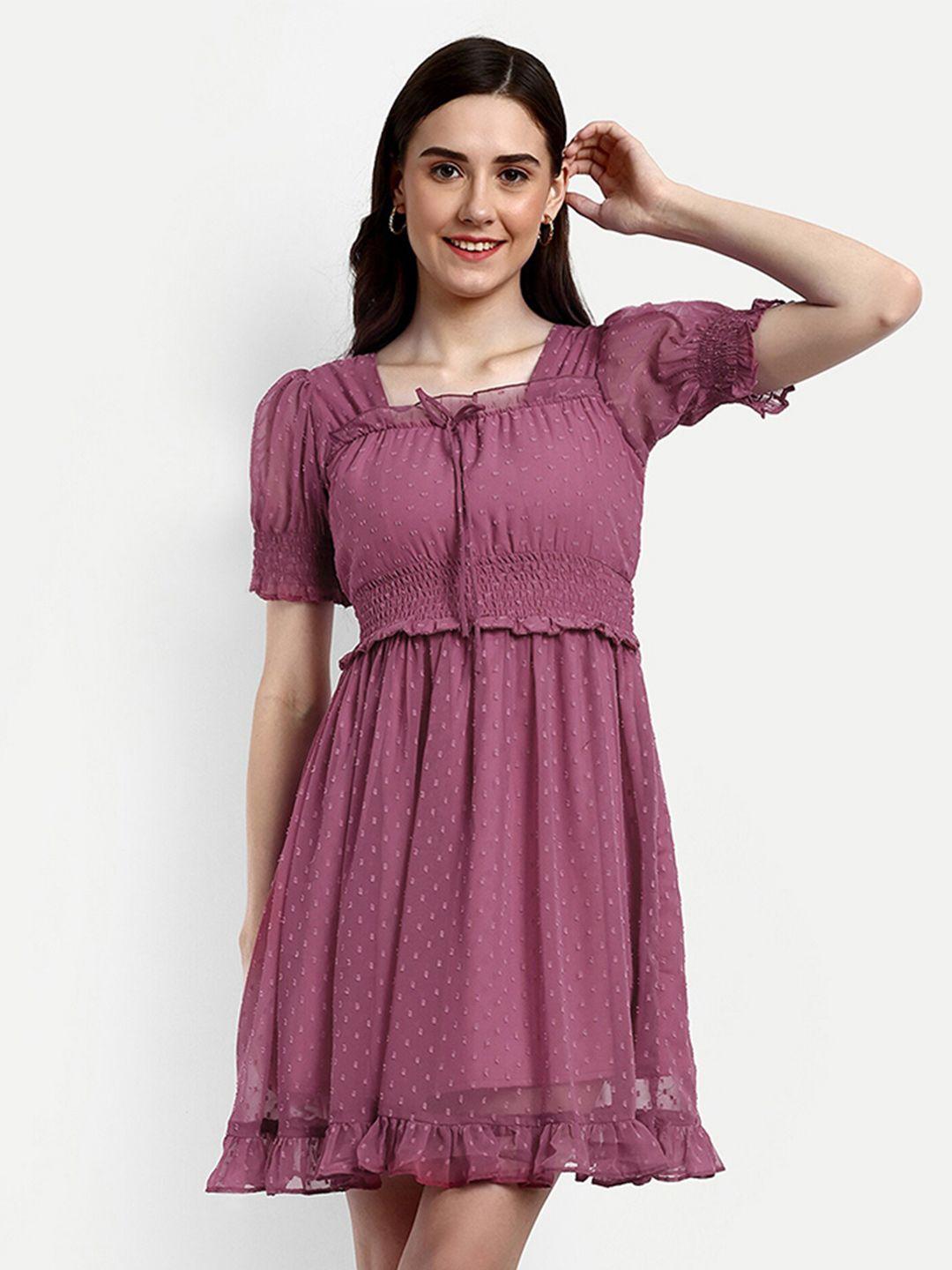 fery london self design square neck puff sleeve gathered fit & flare dress