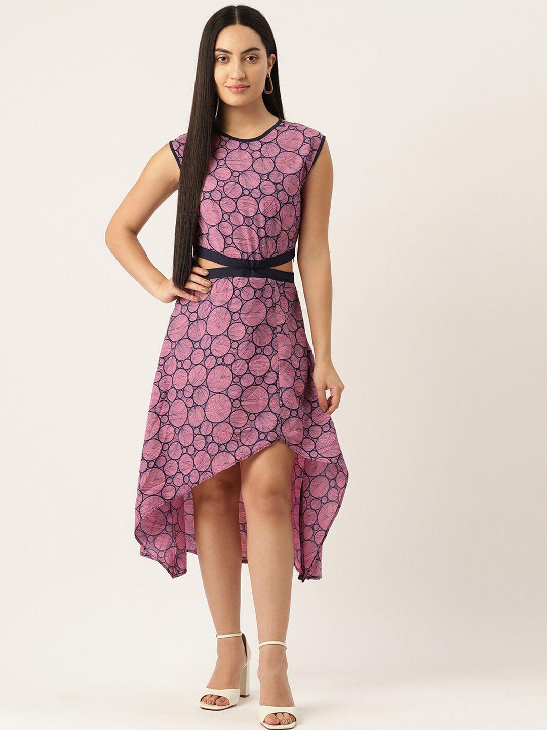 baesd geometric printed crepe cut out high low a-line dress