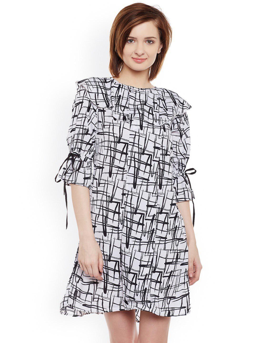 baesd abstract printed puff sleeves ruffles a-line mini dress