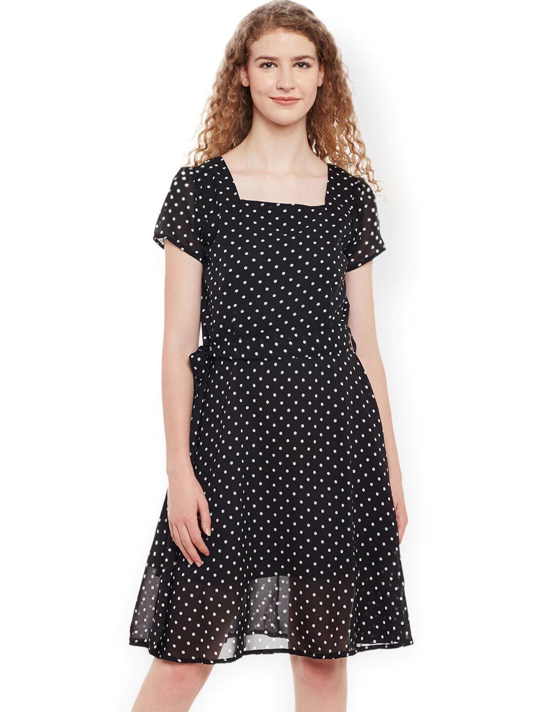 baesd polka dot printed gathered georgette a-line dress