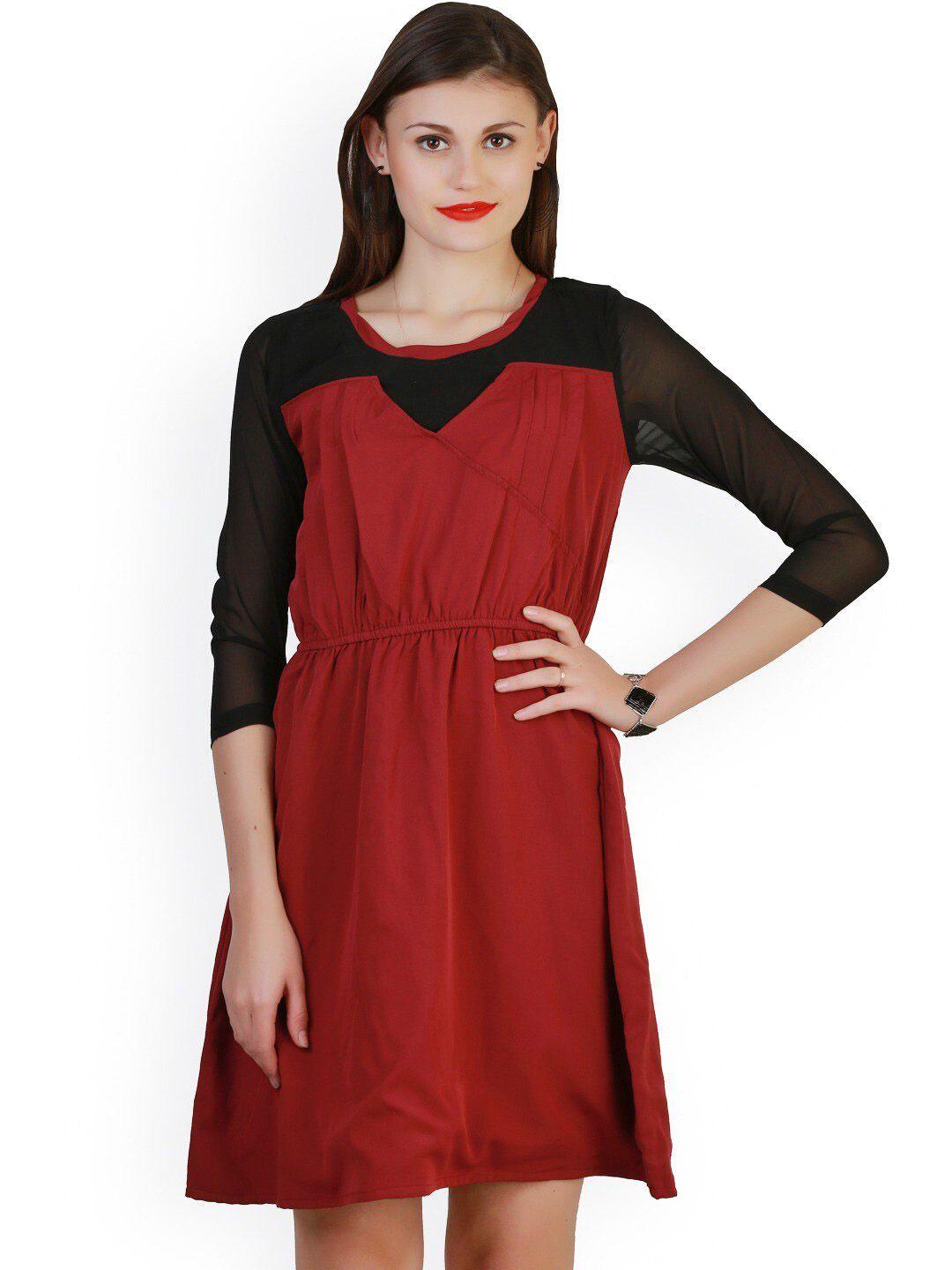 baesd round neck three-quarter sleeves gathered a-line dress