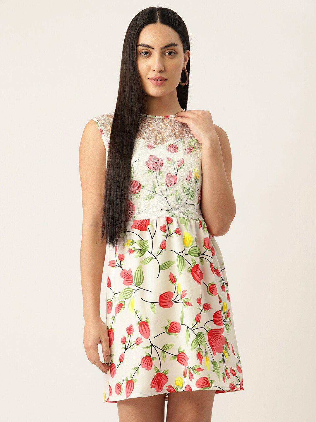 baesd floral printed lace inserts a-line dress