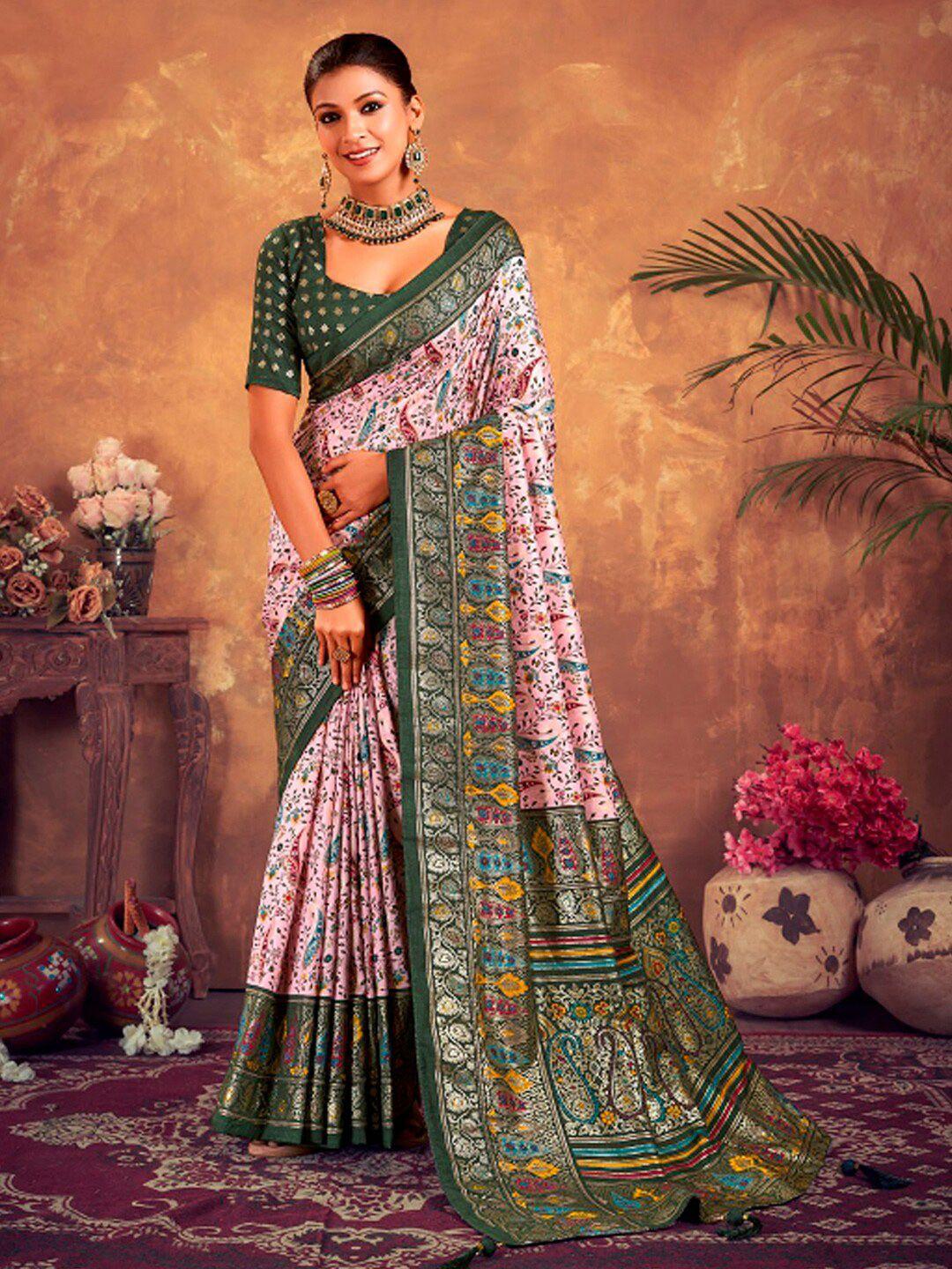 mitera mauve ethnic printed zari silk blend banarasi saree