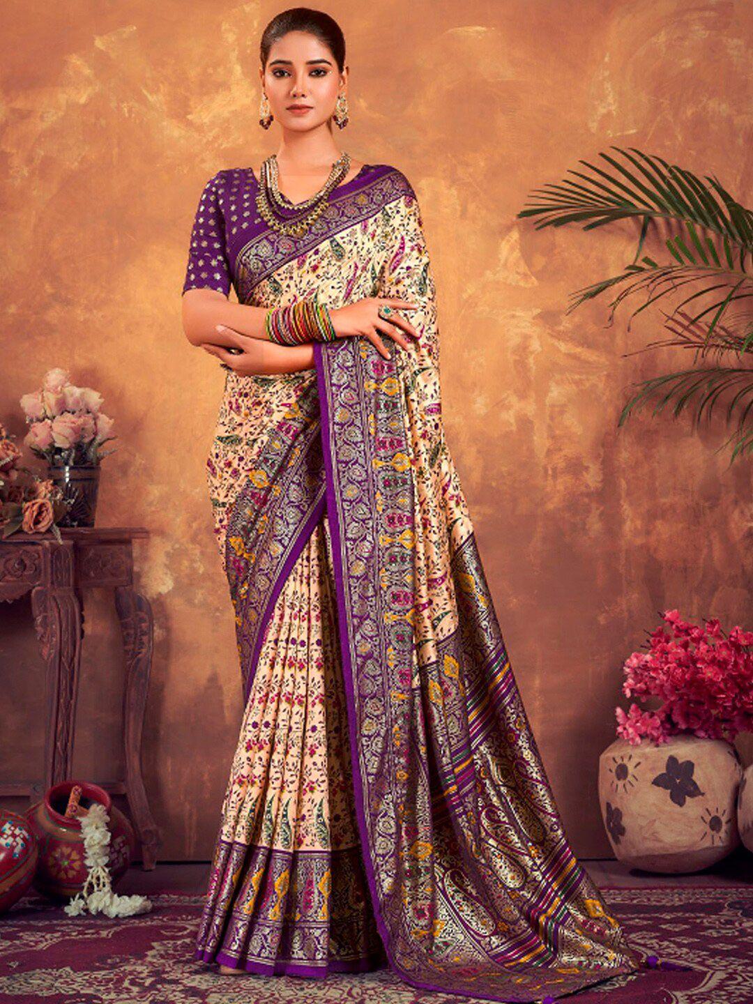 mitera floral printed zari detail saree