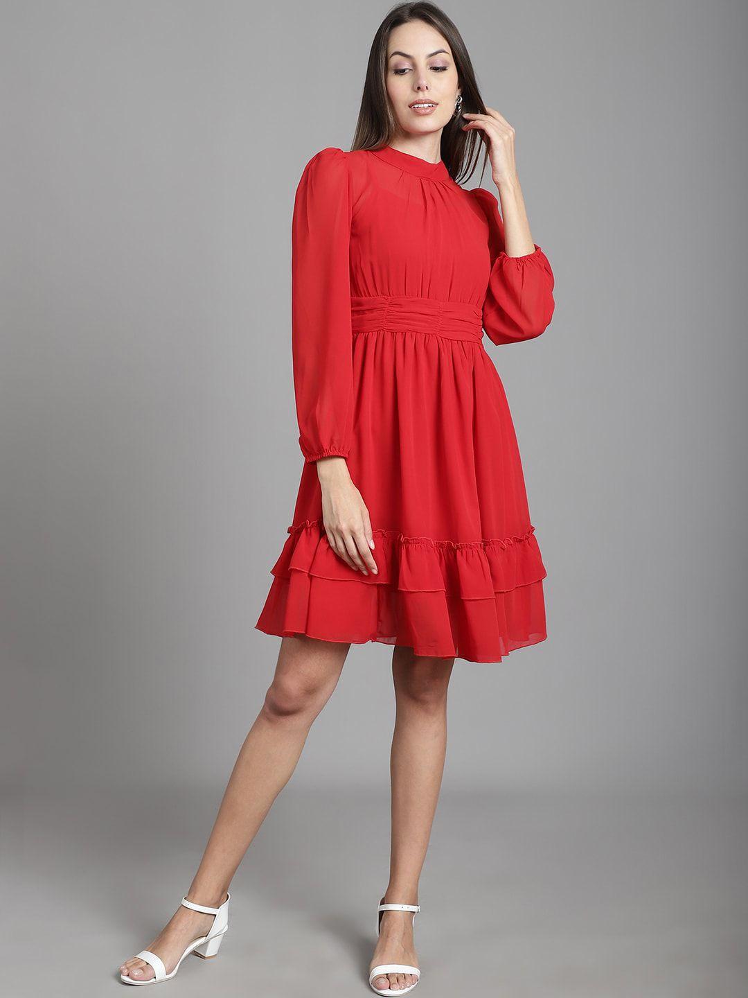 marc louis high neck puffed sleeve fit & flare dress