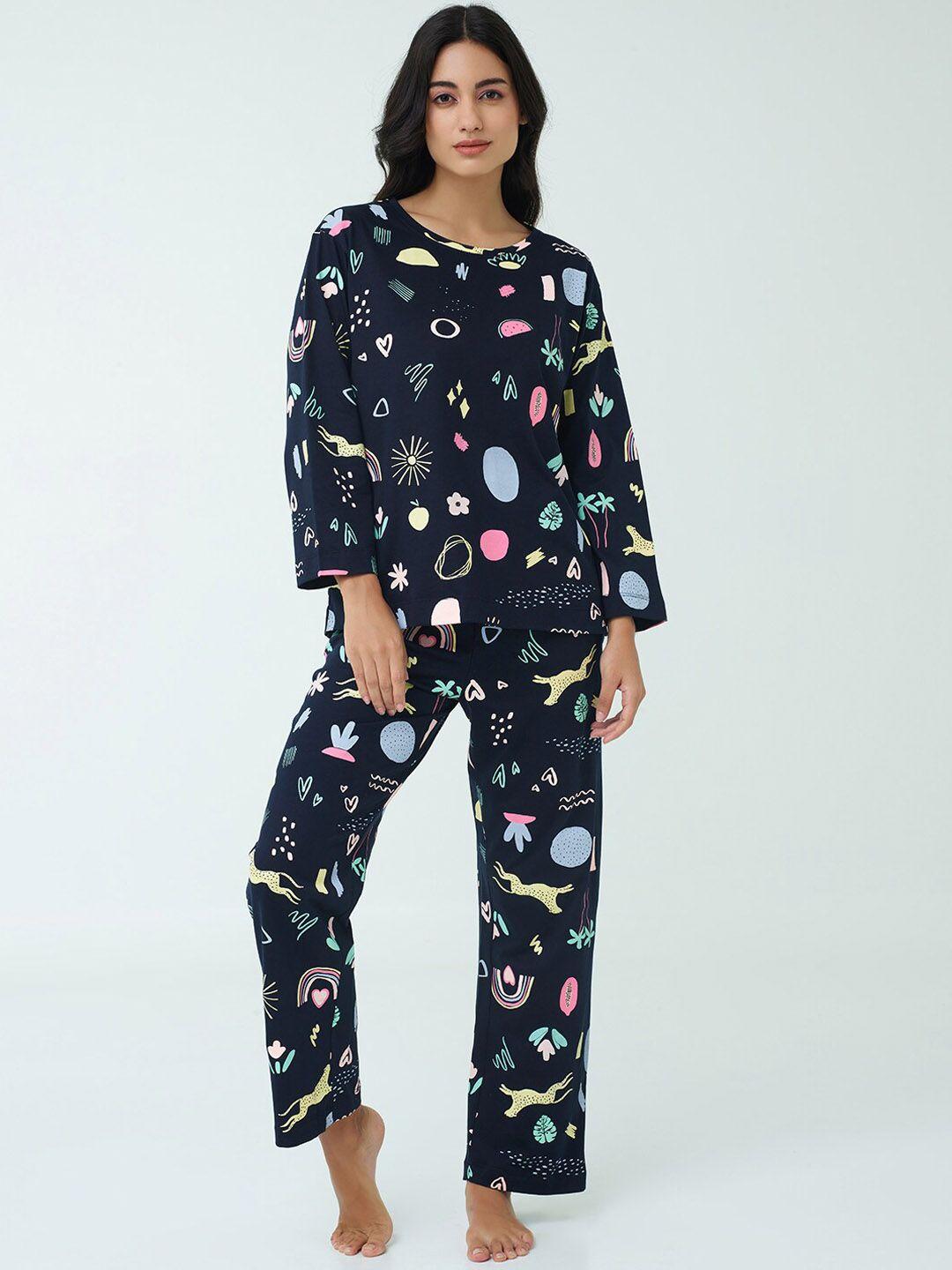 i like me printed round neck pure cotton night suit