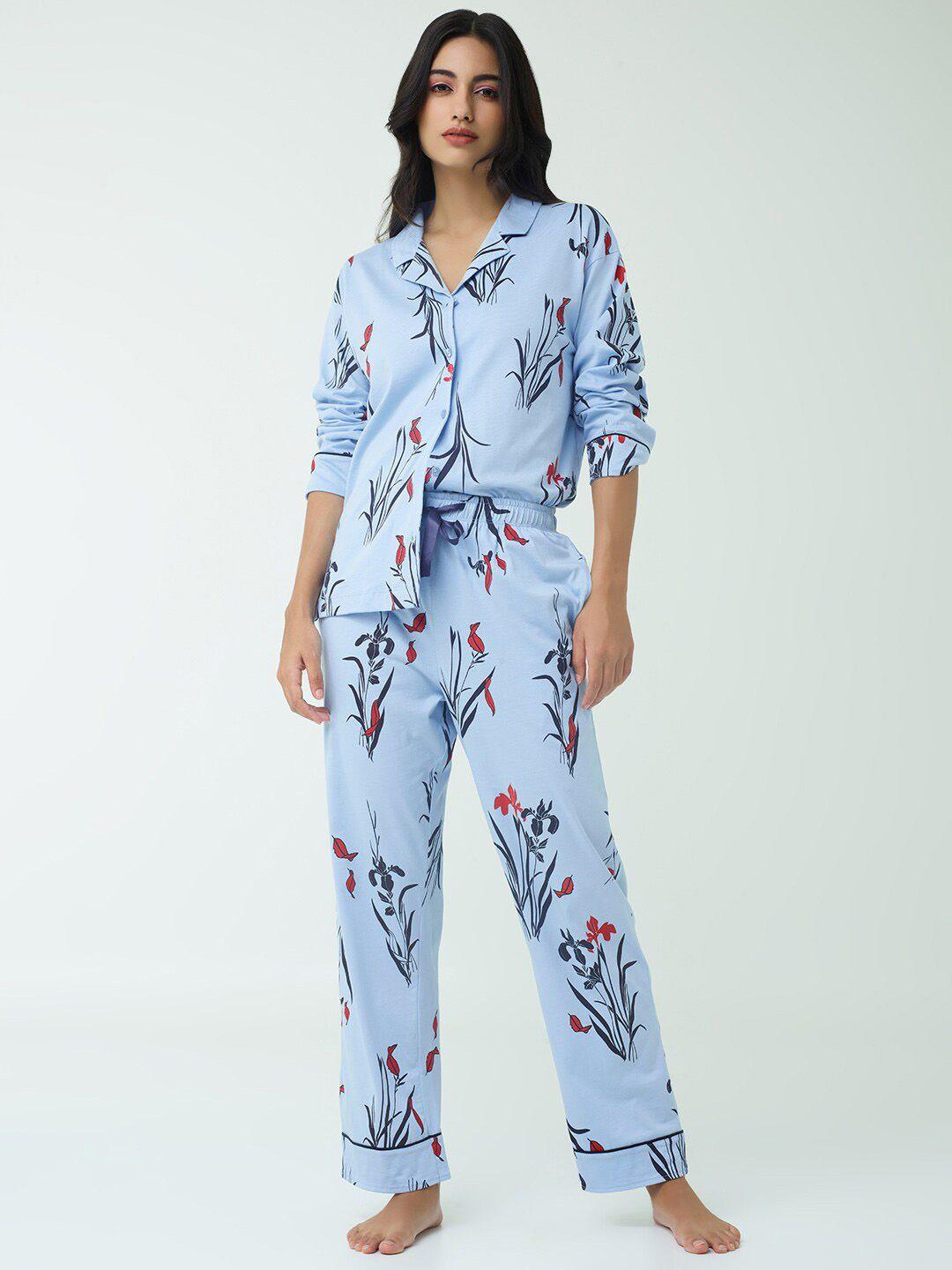 i like me floral printed pure cotton night suit