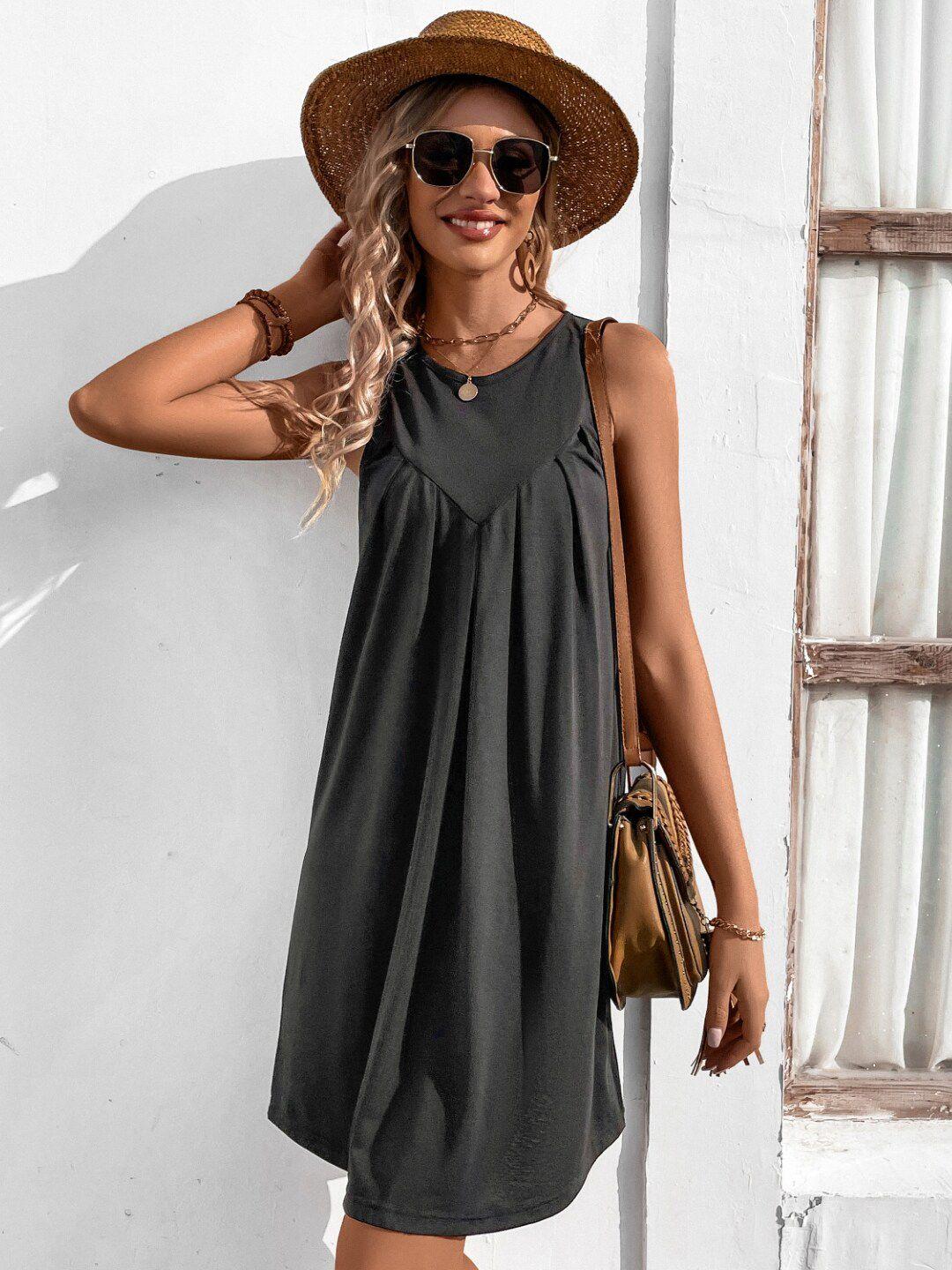 stylecast grey round neck sleeveless a-line dress