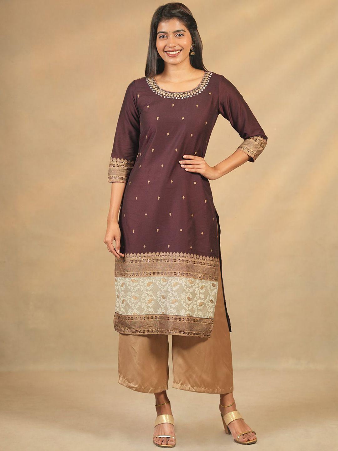 maybell ethnic motifs woven design thread work straight kurta