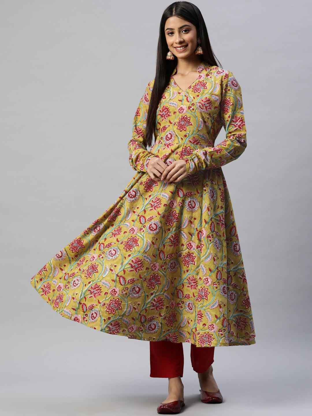 kalini floral printed v-neck pure cotton kurta