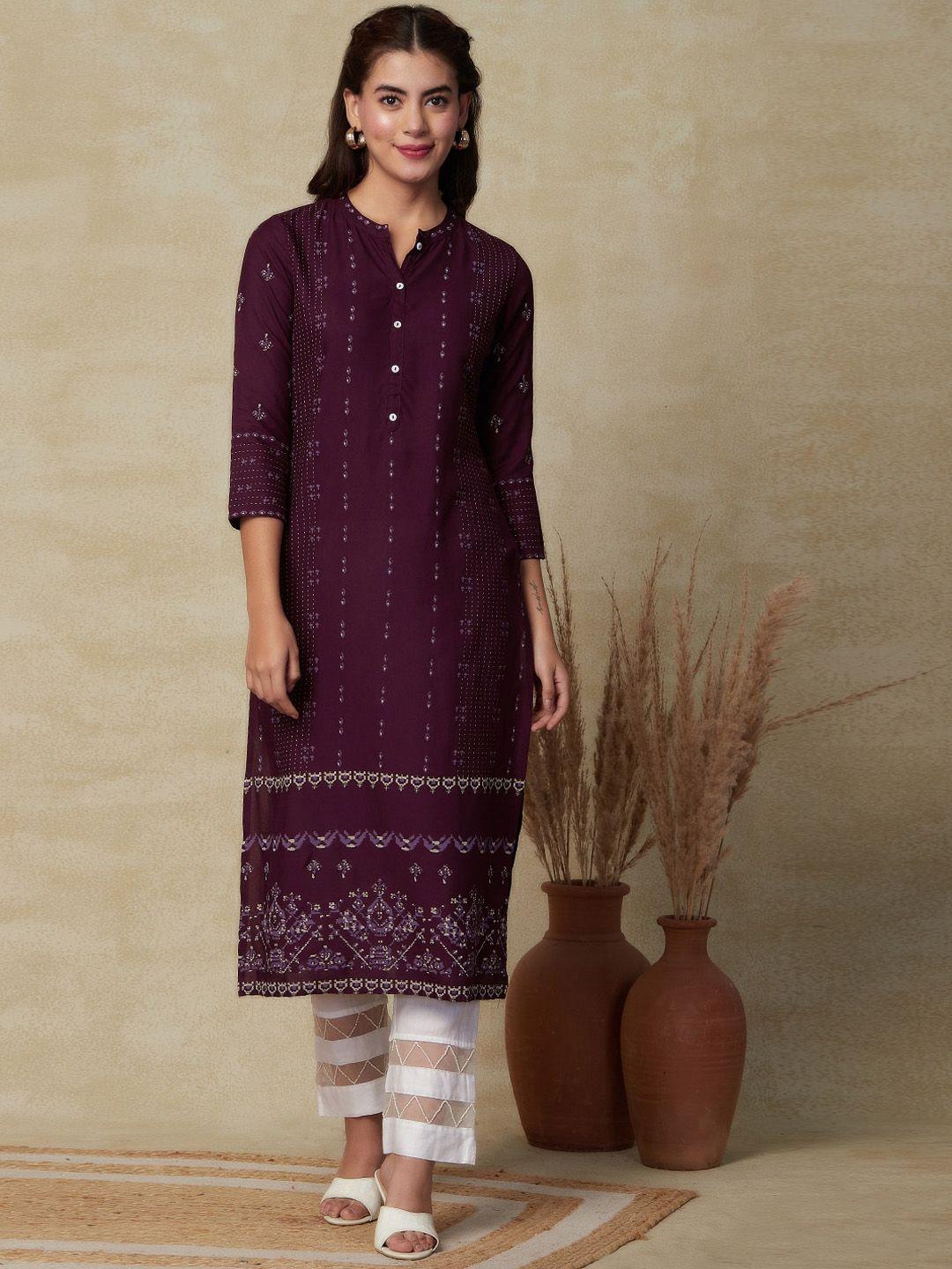 fashor ethnic motifs printed mandarin collar straight kurta